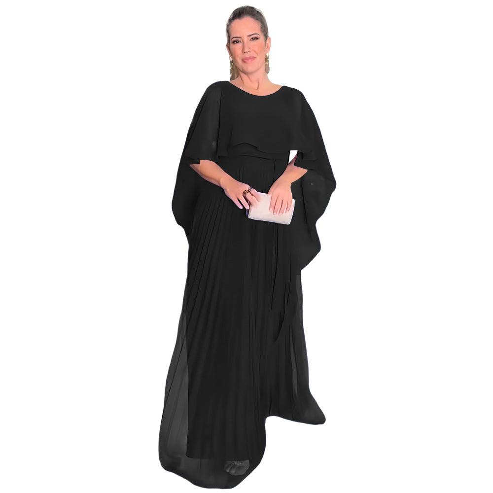 Women's Chiffon Pleated Solid Color Shawl High Waist Dress - Amazitshop
