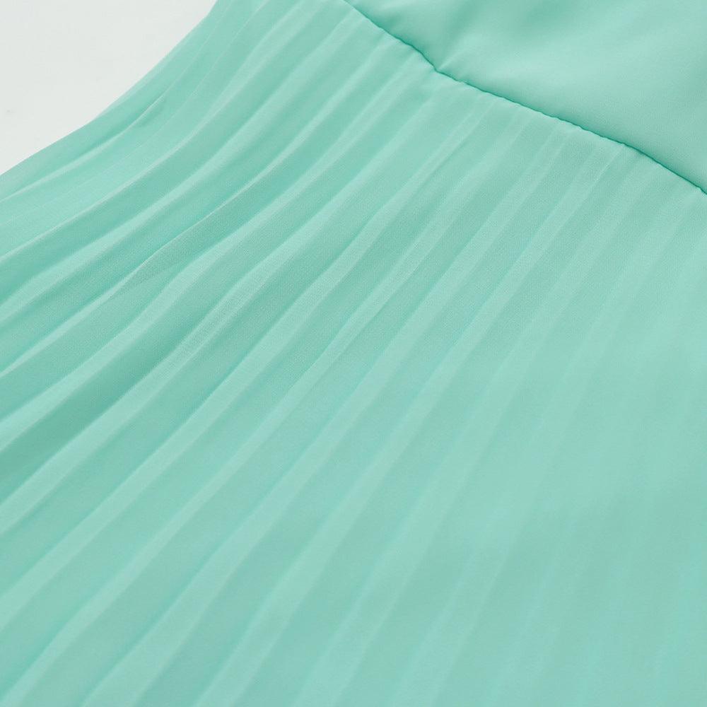 Women's Chiffon Pleated Solid Color Shawl High Waist Dress - Amazitshop