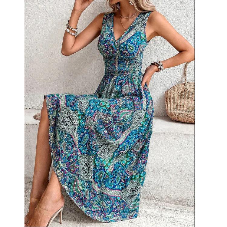 Women's Clothing Cross - border New Fashion Temperament High Waist Sleeveless Bohemian Dress - Amazitshop