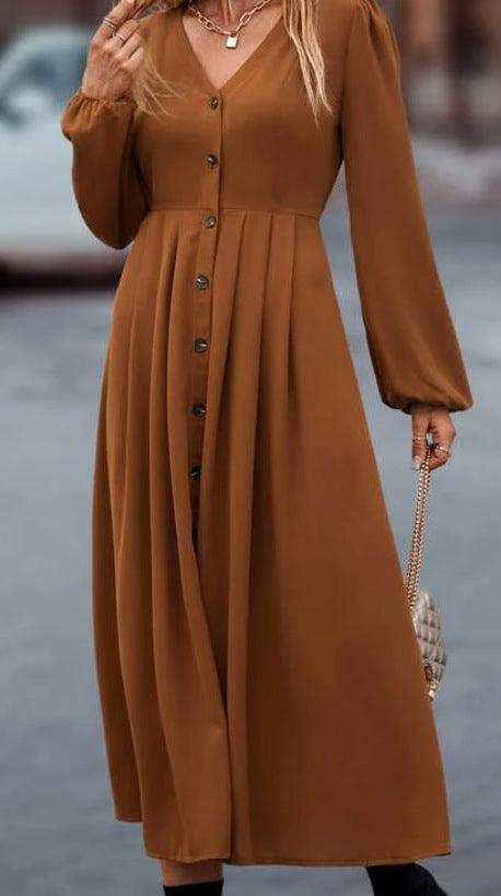 Women's Mercerized Cotton V - neck Dress - Amazitshop