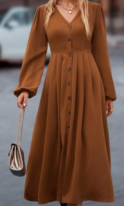 Women's Mercerized Cotton V - neck Dress - Amazitshop