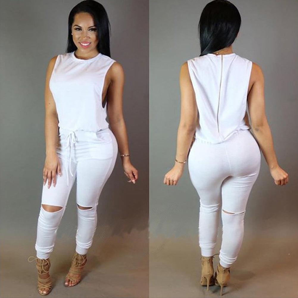 Women's Zippered Drawstring One - piece Pant Jumpsuit - Amazitshop