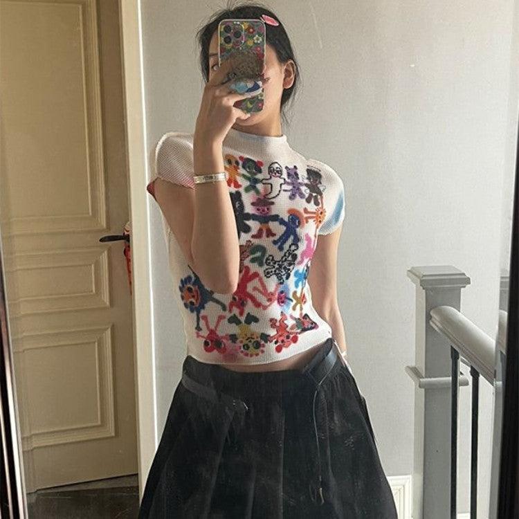 Y2k Aesthetic Fashion Cropped Tops Women Short Sleeve - Amazitshop