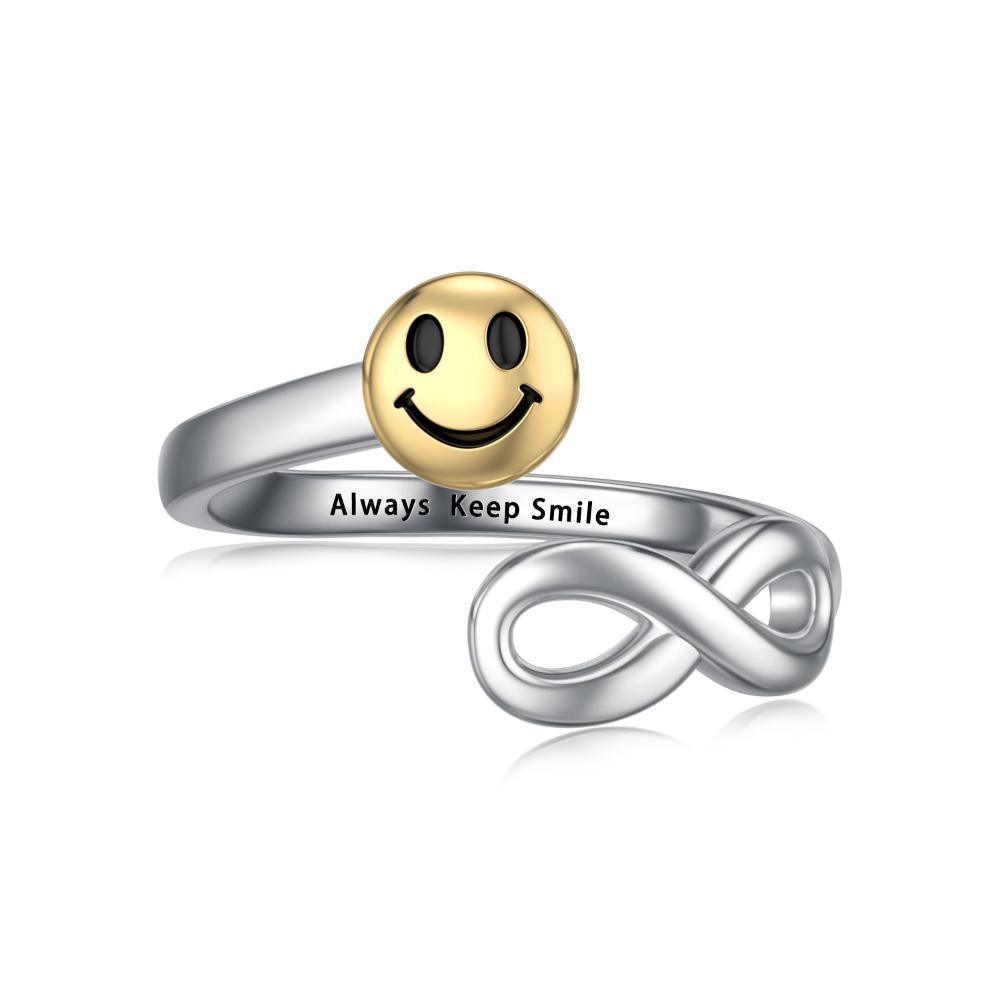Sterling Silver Infinity Ring Adjustable Open Inspirational Smile Face Ring - amazitshop