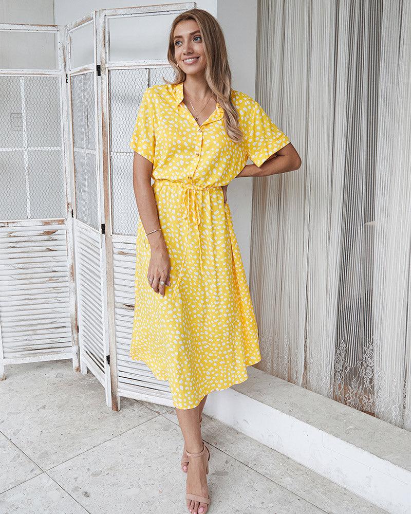 Fashion polka dot print short sleeve dress for women - amazitshop