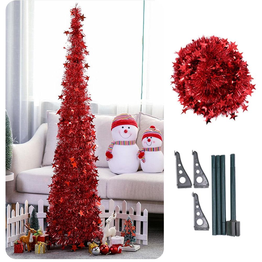 Artificial Tinsel Pop Up Christmas Tree with Stand Gorgeous Collapsible Artificial Christmas Tree for Christmas Decorations - amazitshop