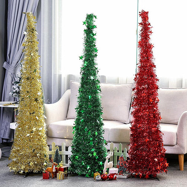 Artificial Tinsel Pop Up Christmas Tree with Stand Gorgeous Collapsible Artificial Christmas Tree for Christmas Decorations - amazitshop