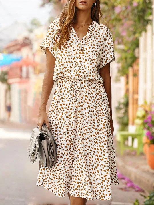 Fashion polka dot print short sleeve dress for women