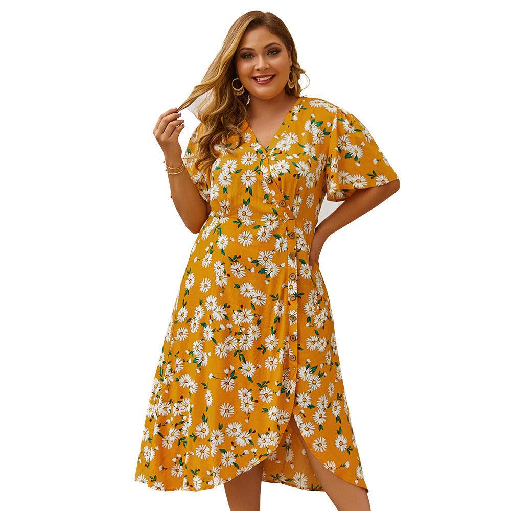 New Plus Size Dress Vintage Women Flower Print Dresses - amazitshop