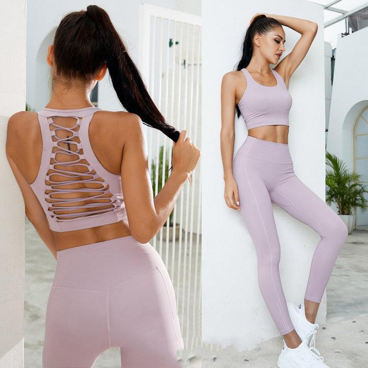Best Tie Rope Shockproof Gather Bra Reflective Hip Hip Peach Trousers Running Yoga Fitness Suit - amazitshop