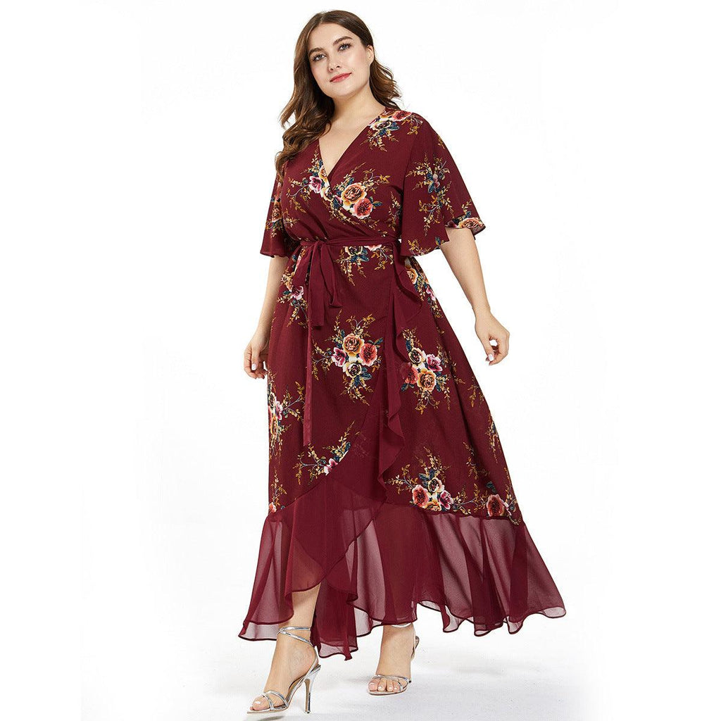 Plus Size Evening gown Women Printed Chiffon Long Dress - amazitshop