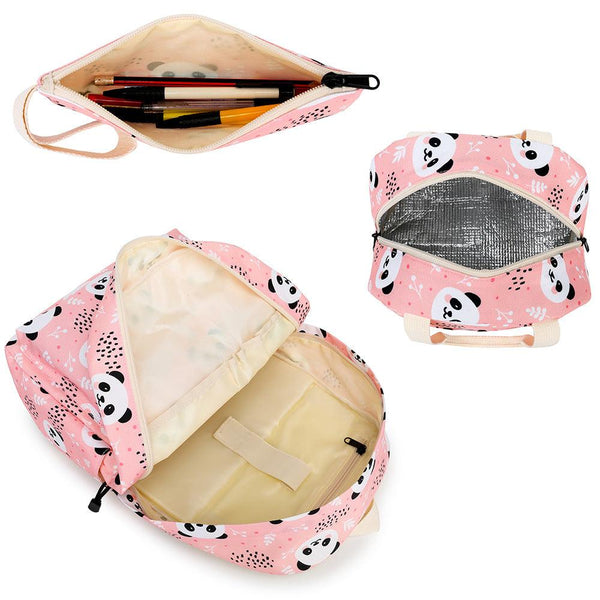 New Panda Three-piece Set Primary School School Bag Children's Meal Bag Pen Bag - amazitshop