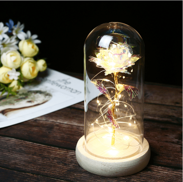 Enchanted Forever Rose Flower In Glass LED Light Christmas Decoration - amazitshop