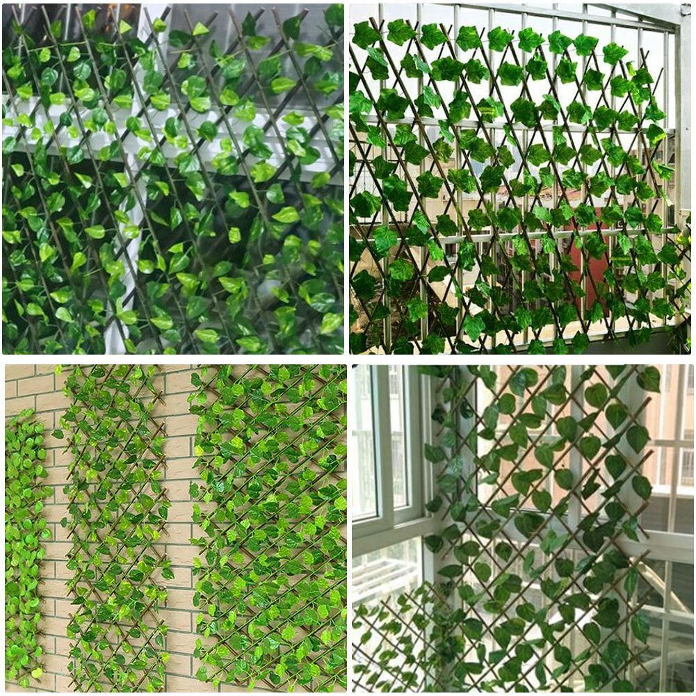 Garden Fence Decoration For Privacy Wood With Artificial Green Leaf Retractable Extension Fencing For Courtyard Home Decoration