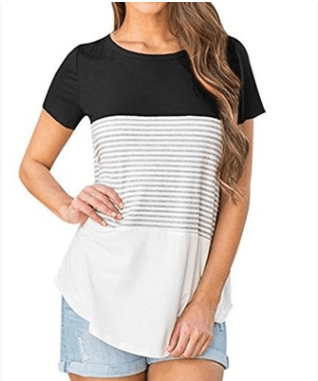 New Striped Casual Round Neck Short-sleeved T-shirt Blouse - amazitshop
