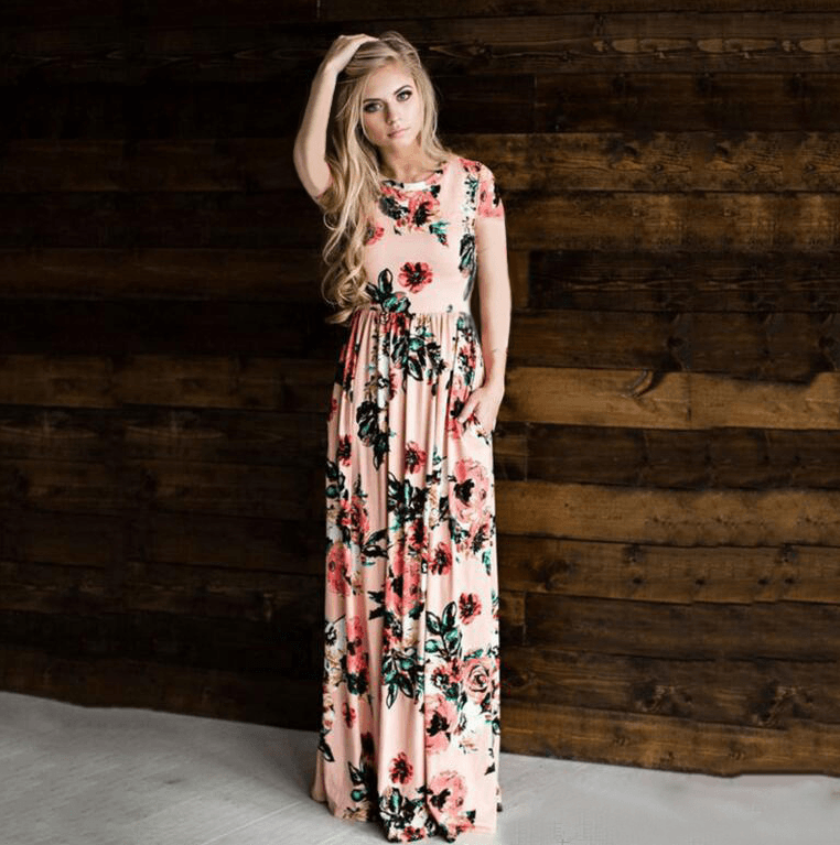 Women's Flower Printing Maxi Dress - amazitshop