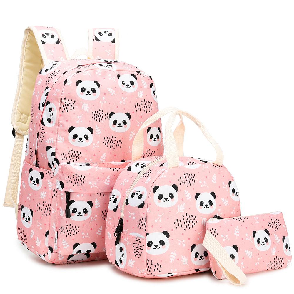 New Panda Three-piece Set Primary School School Bag Children's Meal Bag Pen Bag - amazitshop