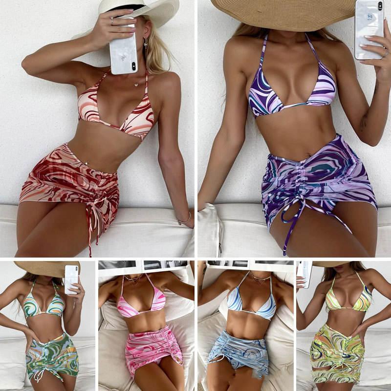 {{ Trending Bikini Split Swimwear Fashion Pattern Three-piece Set }} - {{ Amazitshop }}