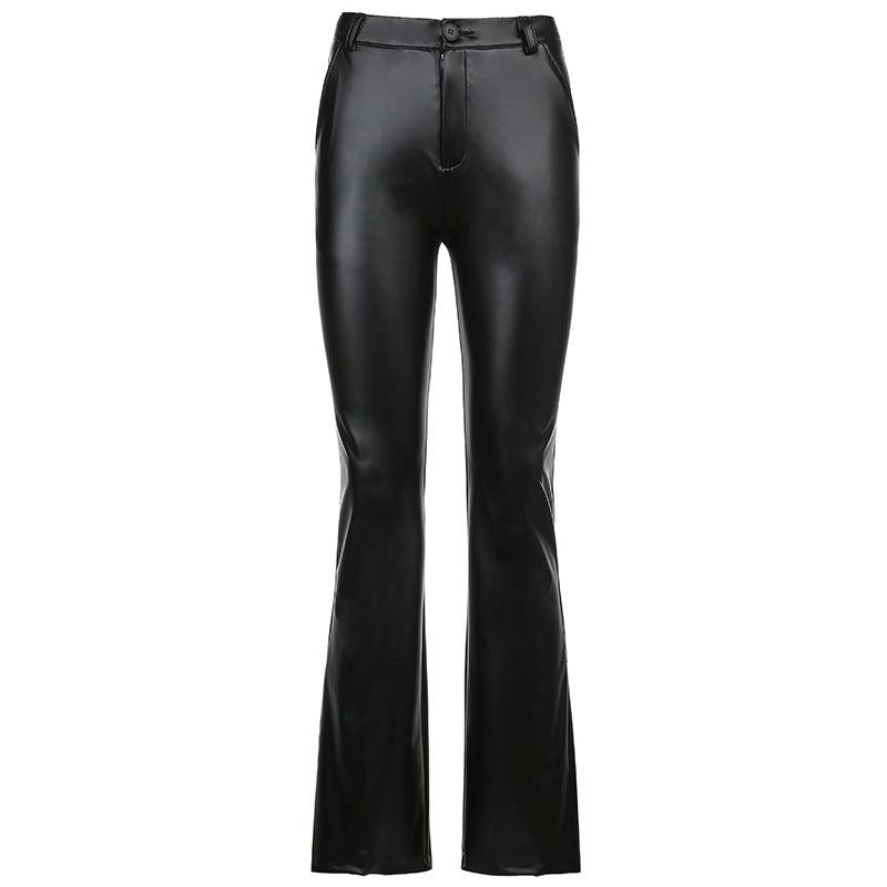 Street Trending New Basic Wide-leg Bootcut Leather Pants - amazitshop