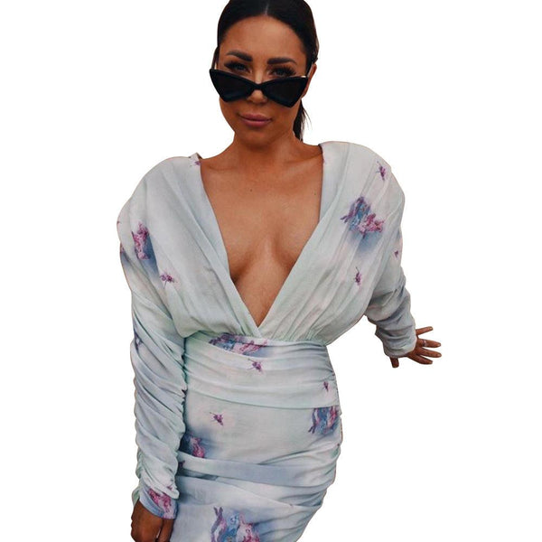 Women's Long Sleeve Print Slim Dress Women - amazitshop