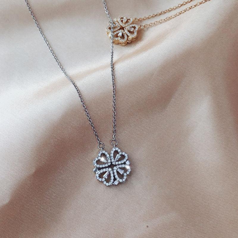Explosive Style Detachable Deformed Four-leaf Clover Necklace For Women A Multi-wearing Zircon Small Love Short Clavicle Chain - amazitshop