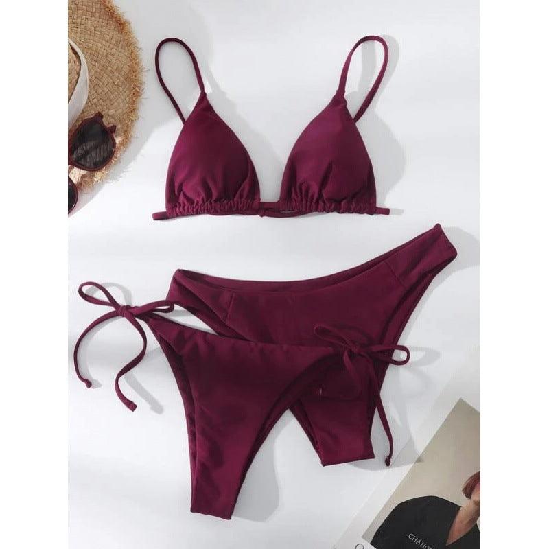 {{ Trending Explosive Bikini Solid Color Split Swimsuit Three-piece Set }} - {{ Amazitshop }}