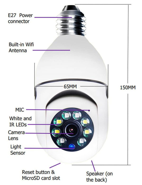 WiFi CAMERA 1080P Bulb 4X Zoom Camera E27 Home 5GWiFi Alarm Monitor - amazitshop