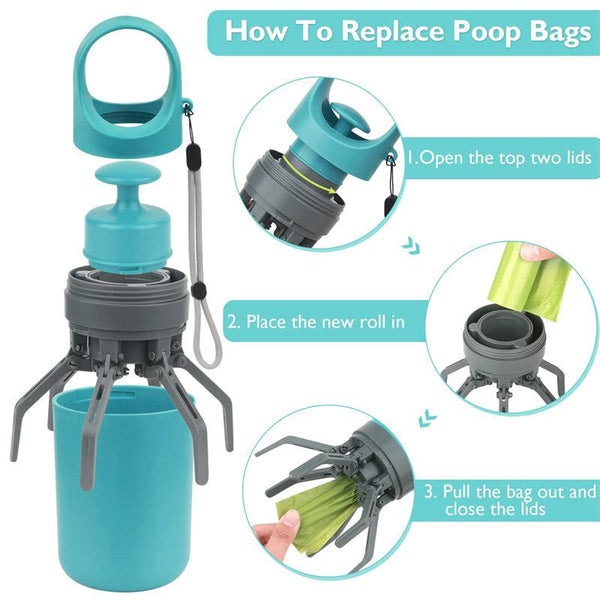 Portable Lightweight Dog Pooper Scooper With Built-in Poop Bag Dispenser Eight-claw Shovel For Pet Toilet Picker Pet Products - amazitshop