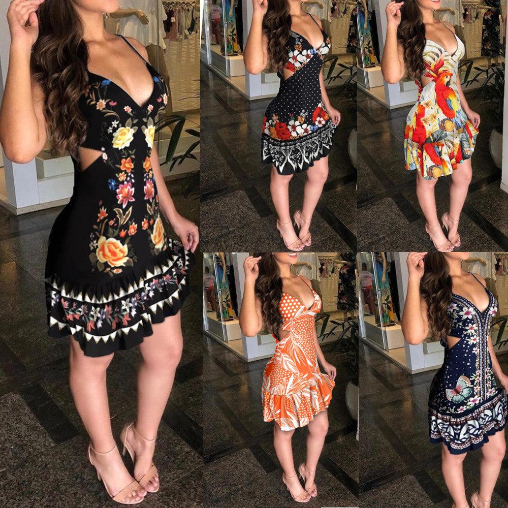 Summer Sexy Sleeveless With Waistband Print Dress For Women