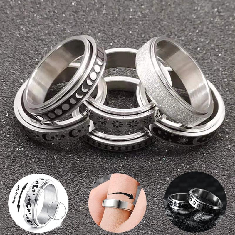 Stainless Steel Rotatable Spinner Ring Moon Stars Relieve Anxiety Rings - amazitshop