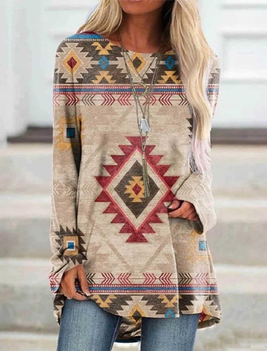 New Long T-shirt Dress Retro Ethnic Style - Amazitshop