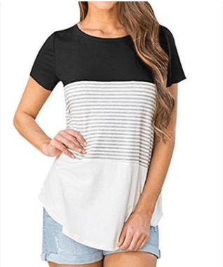 New Striped Casual Round Neck Short - sleeved T-shirt Blouse - Amazitshop