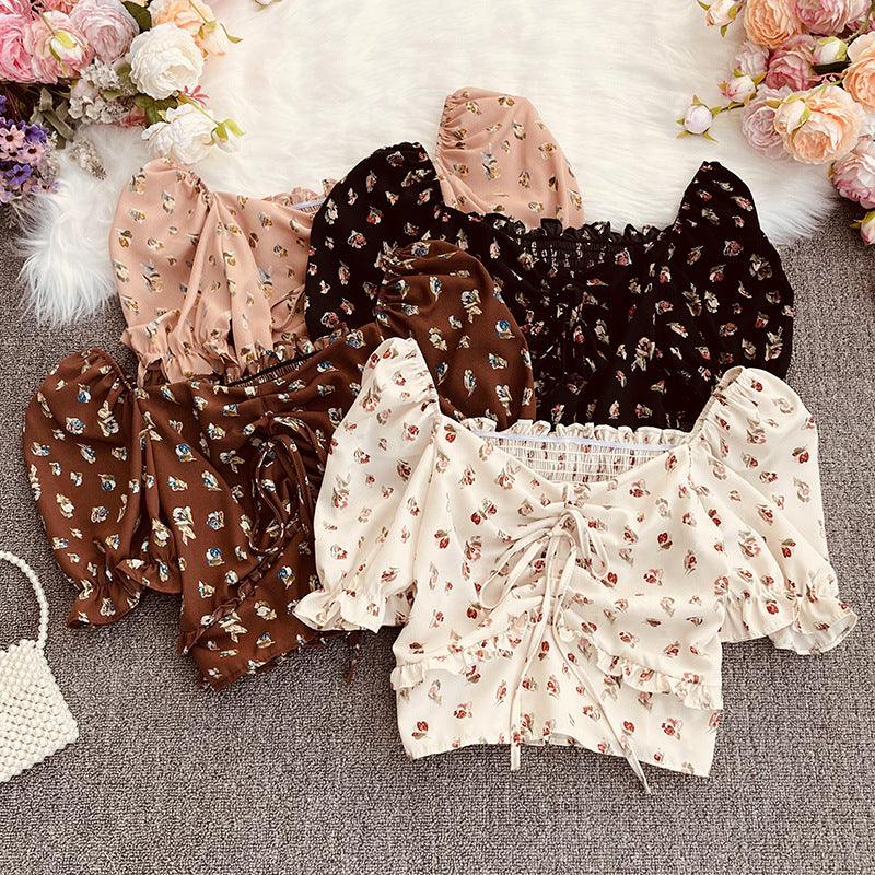 Summer Style Korean Chiffon Shirt Wooden Ear Lace Short - sleeved Top - Amazitshop