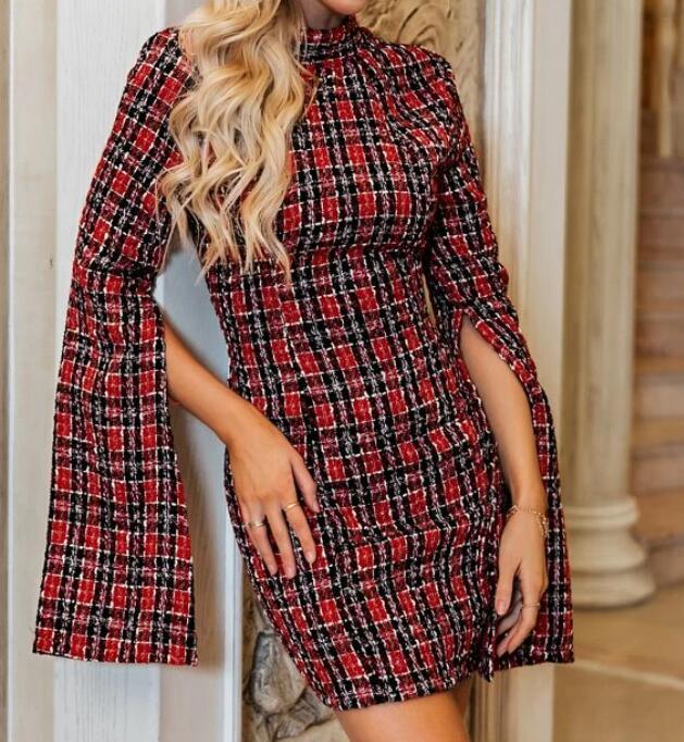 Women Collage long - sleeved split collar pencil skirt - Amazitshop