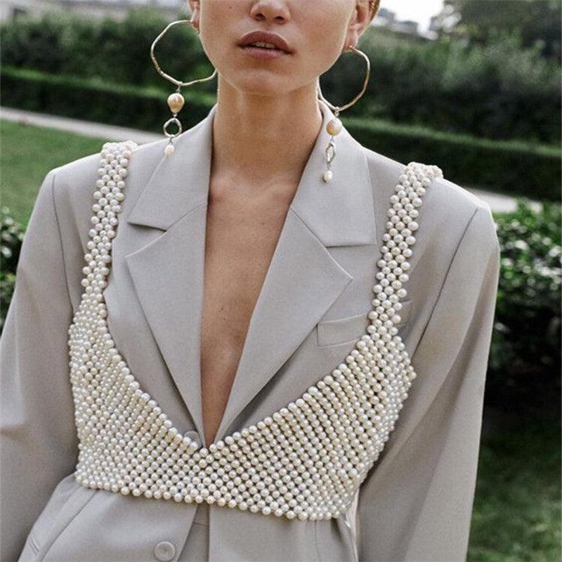 Women Pearl Wrap Chest Women's Vest Sling Outer Wear - Amazitshop