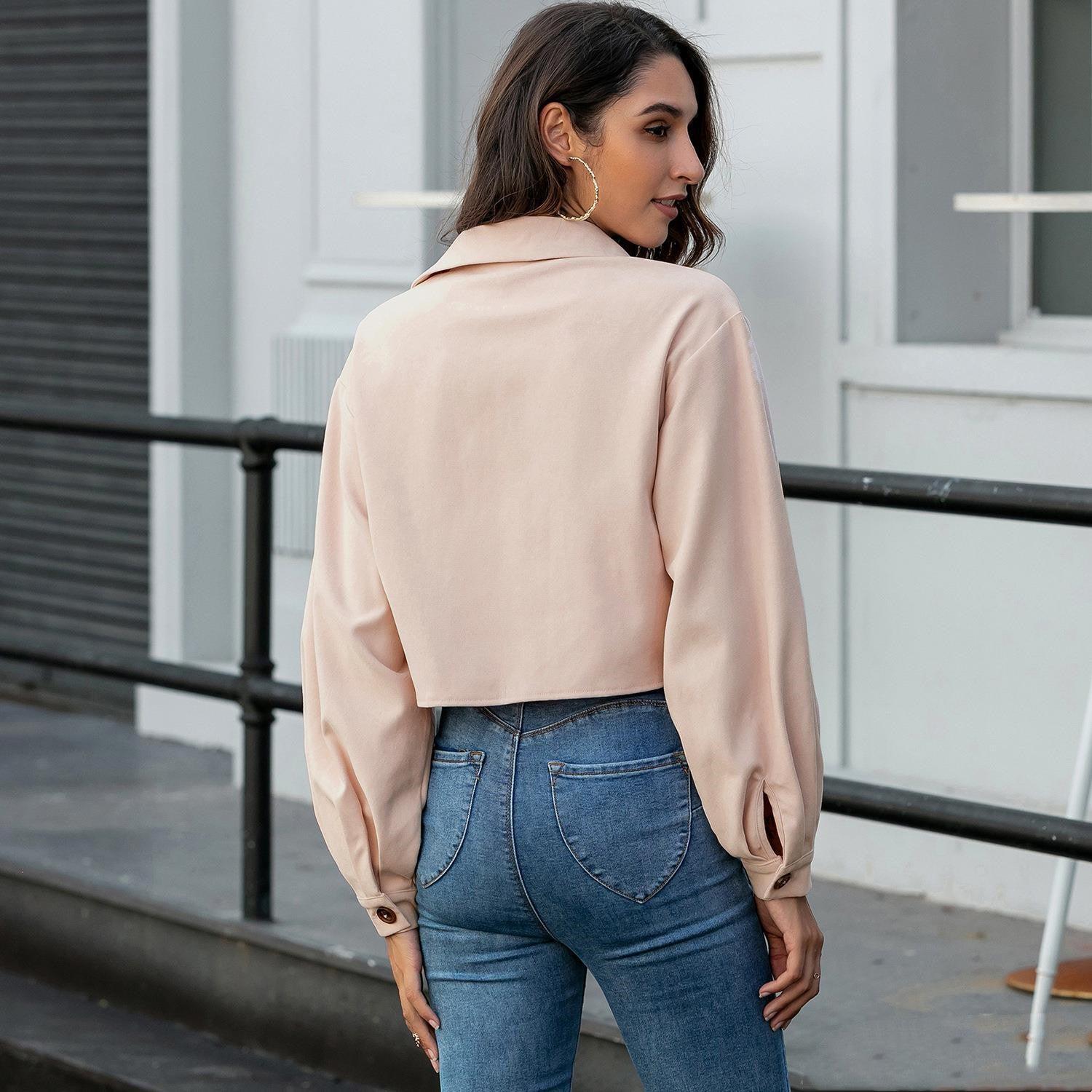 Women's Winter Jacket Thin Basic Front Black Red - Amazitshop