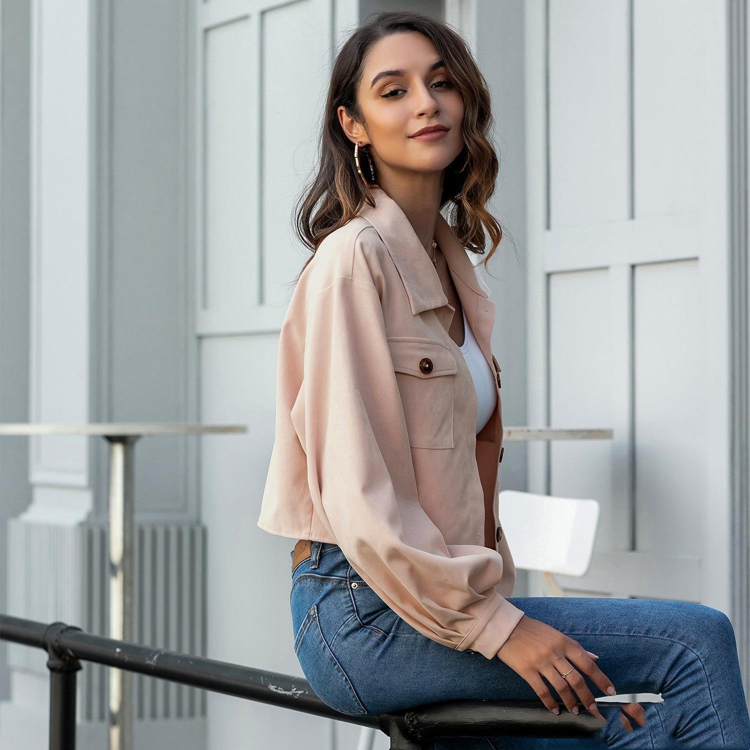 Women's Winter Jacket Thin Basic Front Black Red - Amazitshop